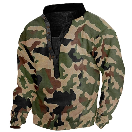 

Men's Sweatshirt Camouflage Green Henley Camo / Camouflage Print 3D Casual 3D Print 3D Print Casual Spring Fall Winter Clothing Apparel Hoodies Sweatshirts