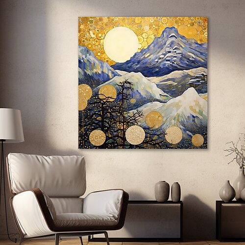 

Tela de arte de parede de paisagem, impressões e pôsteres azuis e glod, imagens abstratas de paisagens, pintura decorativa em tecido para sala de estar, fotos sem moldura