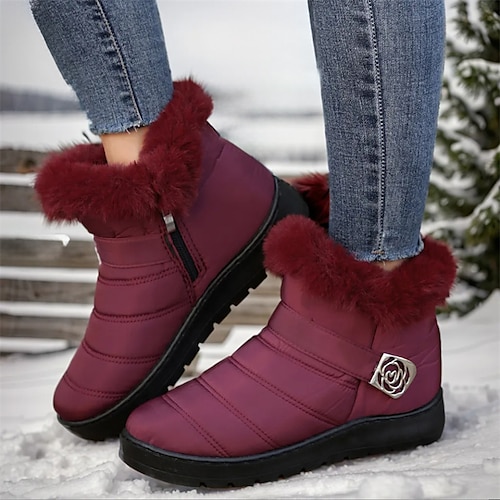 

Femme Bottes Bottes de neige Bottes imperméables Chaussures souples du quotidien Couleur unie Bottines Bottines Hiver Talon Plat Bout rond Pluche Confort Minimalisme Polyuréthane Mocassins Noir Rouge