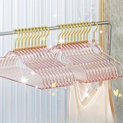 

10pcs Transparent Glitter Hangers, Non-marking Non-slip Clothes Hangers, Household Bedroom Clothes Hanging Rack, Thickened Traceless Clothes Hangers