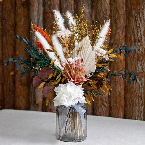 

1 ramo de flores secas para el día de San Valentín, flor de princesa, flor de la vida eterna, mezcla de flores reales, acabado decorativo, ventilador de pu, decoración del hogar.