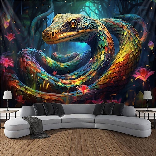 

Blacklight Tapestry UV Reactive Glow in the Snake Animal Trippy Misty Nature Landscape Hanging Tapestry Wall Art Mural for Living Room Bedroom