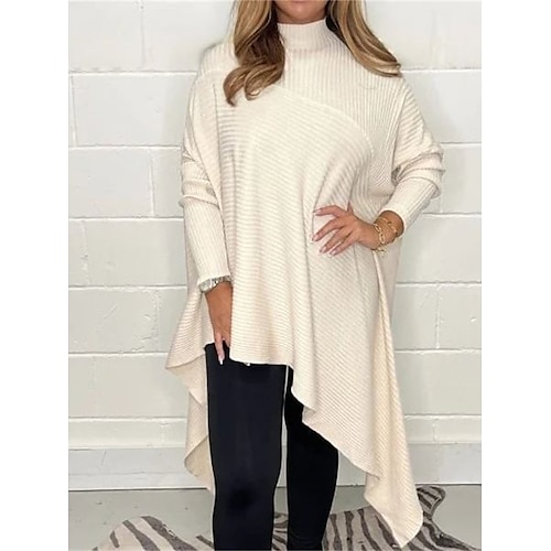 

Pull Femme A côtes Tricoter Col Roulé Acrylique Ourlet Asymétrique Automne Hiver Normal Extérieur du quotidien Sortie mode Décontractées Flexible manche longue Couleur unie Kaki Beige S M L