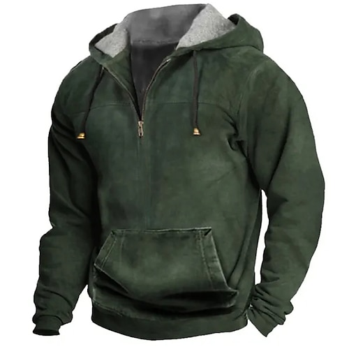 

Herren Hoodie Sweatshirt Kapuze Hoodie mit Viertelreißverschluss Dunkelgrün Mit Kapuze Glatt Tasche Sport Natur Täglich Festtage Strassenmode Cool Brautkleider schlicht Frühling Herbst Bekleidung