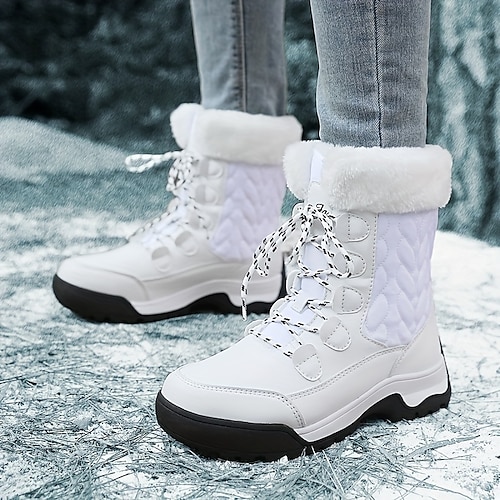 

Damen Stiefel Schneestiefel Wasserfeste Schuhe Übergrössen Täglich Feste Farbe Innenfutter aus Fleece Stiefeletten Stiefeletten Winter Flacher Absatz Runde Zehe Brautkleider schlicht Komfort PU