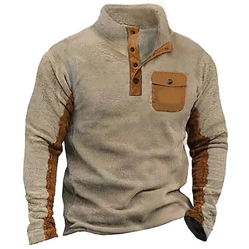 

Men's Sweatshirt Polar Fleece Brown Standing Collar Color Block Patchwork Pocket Sports Outdoor Daily Holiday Vintage Streetwear Casual Fall Winter Clothing Apparel Hoodies Sweatshirts