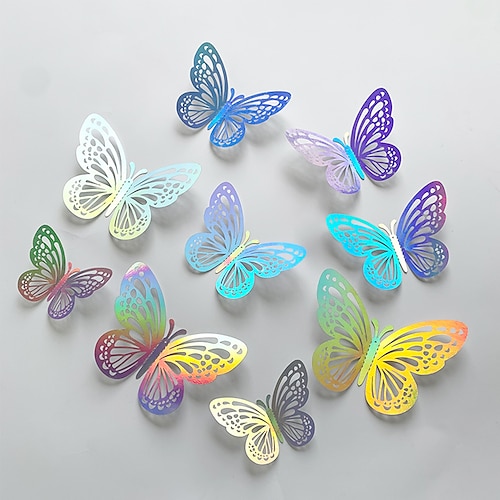 

12 unids/set día de San Valentín 3d mariposa hueca decoración de pared sala de estar decoración de pared decoración de vacaciones papel autoadhesivo cálido y romántico.