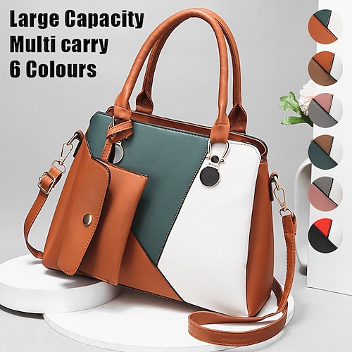 

Mulheres Bolsa de Mão Bolsa crossbody conjunto de bolsas Bolsa Boston Couro PU Ano Novo Diário Feriado Ziper Grande Capacidade Durável Transporte múltiplo Bloco de cor Retalhos Amarelo Terra Preto