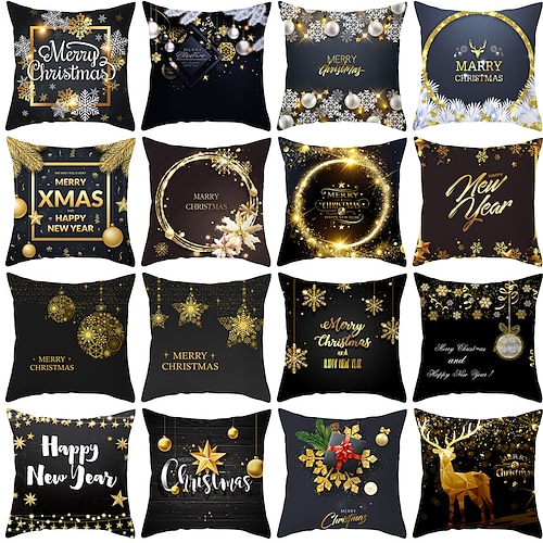 

Taie d'oreiller de noël en velours peau de pêche, noir et or, nouvelle taie d'oreiller de canapé avec lettres de flocon de neige, offre spéciale transfrontalière