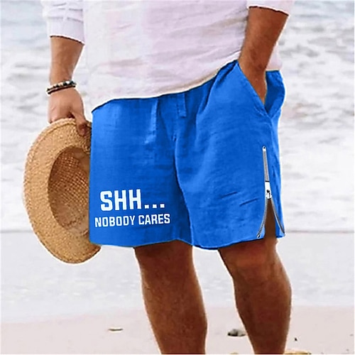 

Men's Shorts Summer Shorts Beach Shorts Print Zipper Drawstring Letter Comfort Breathable Short Daily Holiday Going out Cotton Blend Hawaiian Casual Army Green Royal Blue