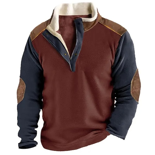 

Herren Sweatshirt Pullover Polarvlies Wein Stehkragen Farbblock Patchwork Sport Natur Täglich Festtage Strassenmode Brautkleider schlicht Dünnes Vlies Herbst Winter Bekleidung Kapuzenpullover