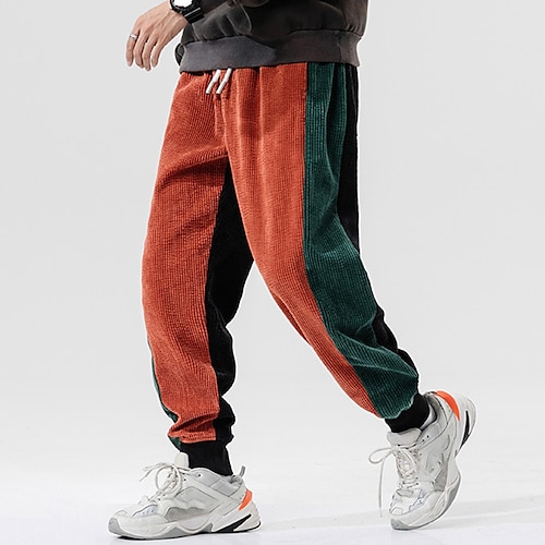 

Men's Sweatpants Joggers Corduroy Pants Carrot Pants Pocket Drawstring Elastic Waist Color Block Comfort Breathable Outdoor Daily Going out Fashion Casual Black Orange