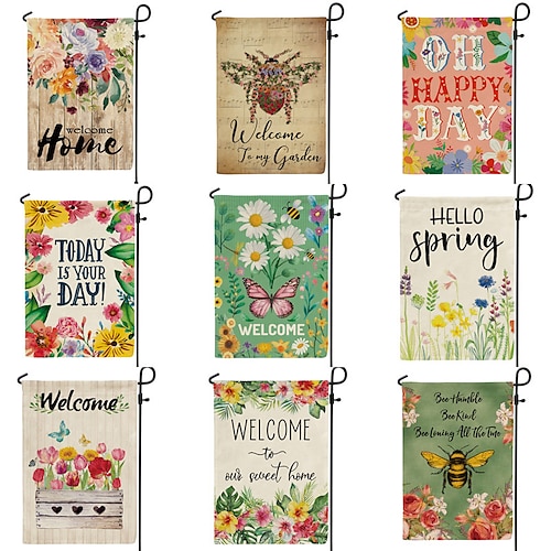 

1pcs Garden Flag Romantic Floral Imitation Hemp Garden Flag Double-Sided Patio Outdoor Festival Flag.