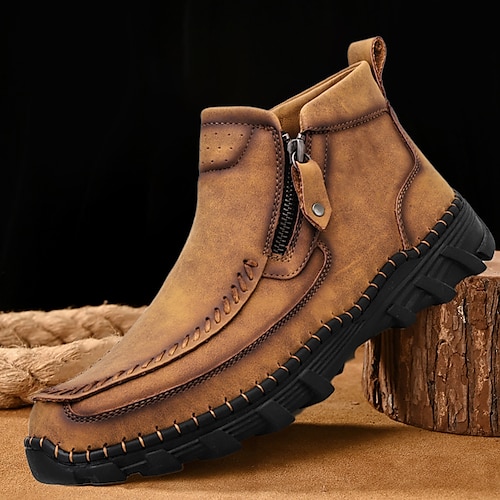 

Homens Botas Retro sapatos feitos à mão Caminhada Casual Diário Couro Confortável Botas / Botins Mocassim Preto Amarelo Verde Primavera Outono