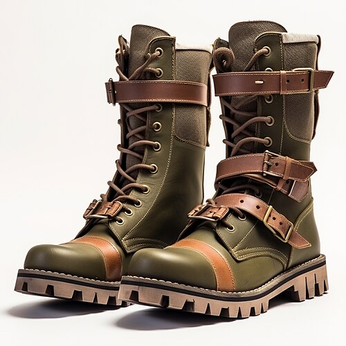 

Homme Bottes Bottes de motard Bottes Moto Rétro Marche Décontractées du quotidien Cuir Confortable Bottine / Demi Botte Mocassins Vert Véronèse Printemps Automne