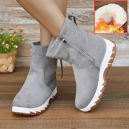 

Femme Bottes Bottes de neige Grandes Tailles du quotidien Doublé en Polaire Bottines Bottines Lacet Talon Plat Bout rond Sportif Décontractées Confort Daim Fermeture Couleur unie Noir Café Gris