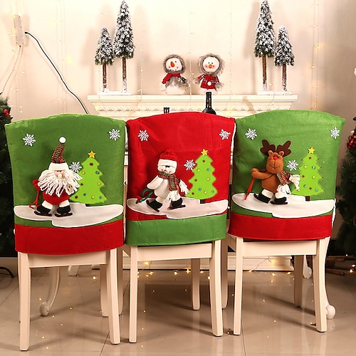 

1 Pc Christmas Gifts Presents Chair Back Cover for Dining Room, Santa Claus Snowman Reindeer Xmas Dinner Chairs Cover, Chair Slipcover for Kitchen Hotel Holiday Party Decor