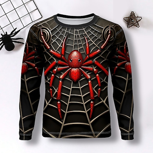 

Boys 3D Spider Tee Shirt Long Sleeve 3D Print Fall Winter Sports Fashion Streetwear Polyester Kids 3-12 Years Crew Neck Outdoor Casual Daily Regular Fit