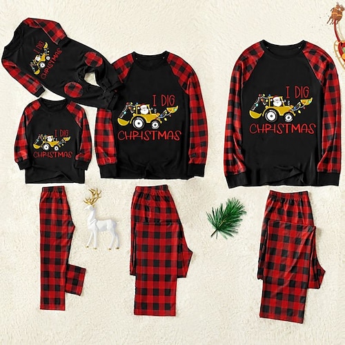 

Family Christmas Pajamas Plaid Cute Christmas Pajamas Home Print Black Long Sleeve Mommy And Me Outfits Active Matching Outfits