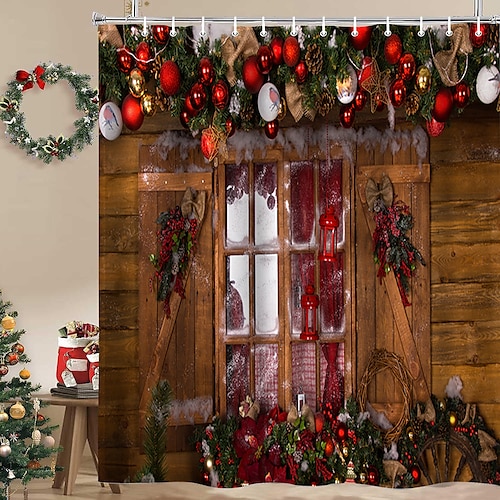 

Natal decoração do banheiro cortina de chuveiro com ganchos decoração do banheiro tecido à prova dwaterproof água cortina de chuveiro conjunto with12 pacote ganchos de plástico