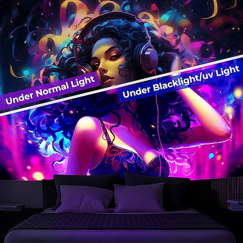  blacklight billedvev uv reaktiv glød i mørket glød party neon trippy tåkete pop kvinne hengende billedvev veggkunst veggmaleri for stue soverom