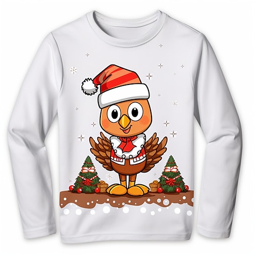 

Navidad niños 3d pollito camisa manga larga estampado 3d otoño invierno deportes moda ropa de calle poliéster niños 3-12 años cuello redondo al aire libre casual diario ajuste regular