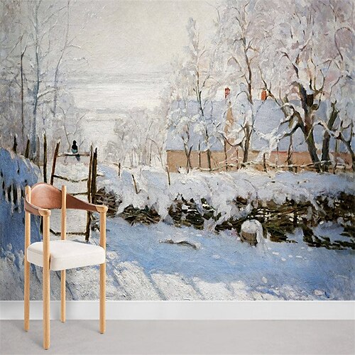 

Papier peint paysage mural ville d'hiver revêtement mural autocollant à décoller et à coller amovible en PVC/vinyle matériau auto-adhésif/adhésif requis décoration murale pour salon cuisine salle de