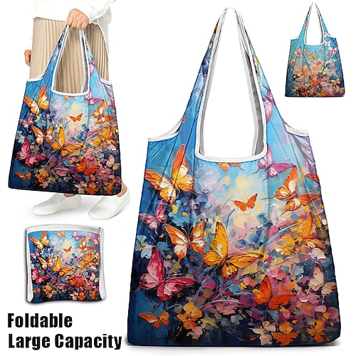 

Mulheres Sacola de Viagem Bolsa de ombro Bolsa Hobo Poliéster Ao ar livre Compras Diário Estampado Grande Capacidade Respirável Dobrável Flor Azul Escuro Azul Claro