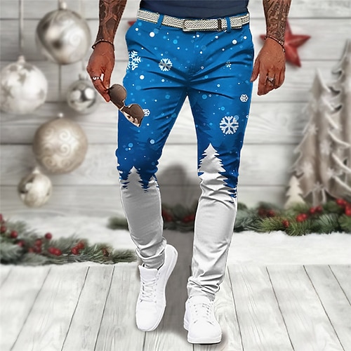 

Christmas Tree Snowflake Business Casual Men's 3D Print Christmas Pants Dress Pants Pants Trousers Outdoor Daily Wear Streetwear Polyester Wine Blue Green S M L Medium Waist Elasticity Pants
