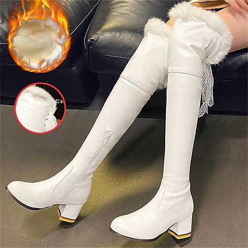 

Mujer Botas Tallas Grandes Botas de invierno Botas de tacon Exterior Diario Botas por encima de la rodilla Pajarita Corbata de Lazo Tacón Plano Dedo redondo Moda Elegante Sensual Cuero Sintético Piel
