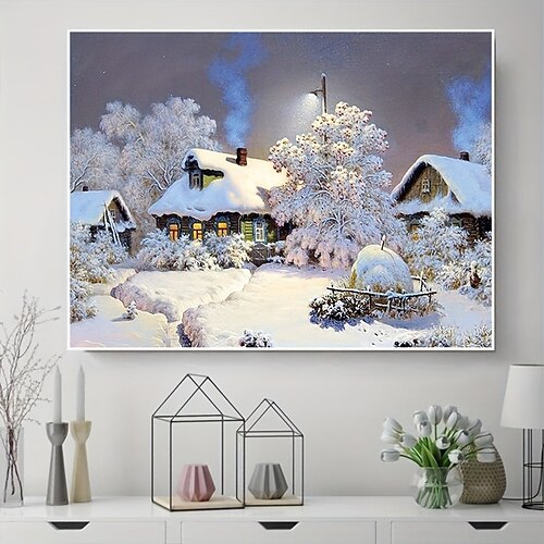 

1pc Landscape DIY Diamond Painting Winter Snow House Diamond Painting Handcraft Home Gift Without Frame