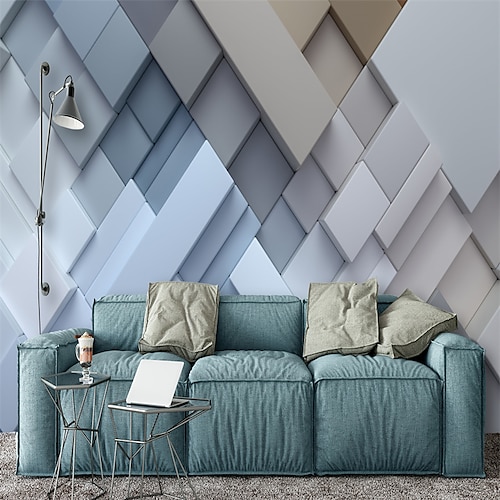 

Papel pintado geométrico 3D mural azul geométrico revestimiento de pared pegatina despegar y pegar material de PVC/vinilo extraíble autoadhesivo/adhesivo necesario decoración de pared para sala de