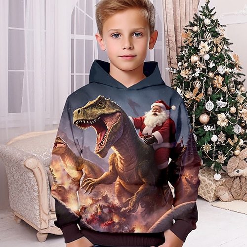 

Boys 3D Santa Claus Dinosaur Hoodie Pullover Long Sleeve 3D Print Fall Winter Fashion Streetwear Cool Polyester Kids 3-12 Years Outdoor Casual Daily Regular Fit