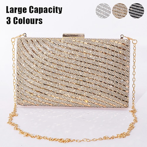 

Damen Clutch Abendtasche Handgelenk-Tasche Polyester Party Weihnachten Täglich Strass Kette Hohe Kapazität Leichtgewichtig Langlebig Feste Farbe Geometrisch Silber Schwarz Gold