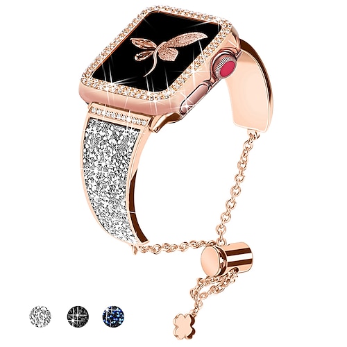 

Jewelry Bracelet Compatible with Apple Watch band 38mm 40mm 41mm 42mm 44mm 45mm 49mm Women Glitter Crystal Stainless Steel Strap Replacement Wristband for iwatch Ultra 2 Series 9 8 7 SE 6 5 4 3 2 1