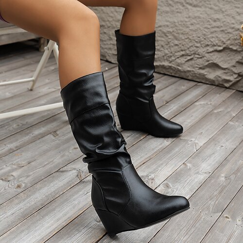 

Mulheres Botas Botas com salto Botas desleixadas Tamanhos Grandes Ao ar livre Diário Botas Botas Tornozelo Salto Plataforma Dedo Apontado Vintage Elegante Sensual Couro Sintético zíper Côr Sólida