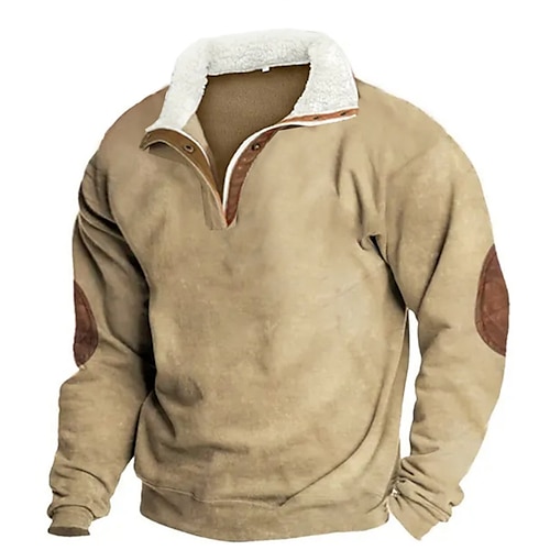 

Men's Sweatshirt Quarter Zip Sweatshirt Khaki Half Zip Color Block Patchwork Sports Outdoor Daily Holiday Corduroy Vintage Streetwear Basic Fall Winter Clothing Apparel Hoodies Sweatshirts