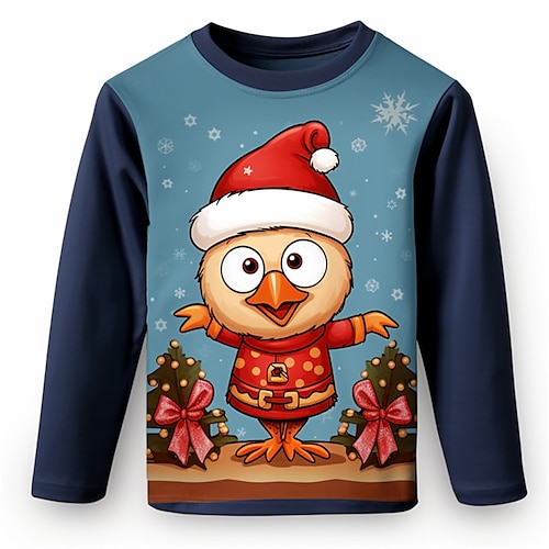 

Navidad niños 3d pollito camisa manga larga estampado 3d otoño invierno deportes moda ropa de calle poliéster niños 3-12 años cuello redondo al aire libre casual diario ajuste regular