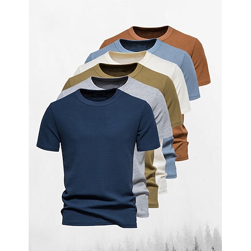 

Men's T shirt Tee Waffle Knit Tee Tee Top Plain Crew Neck Street Vacation Short Sleeves Knitted Clothing Apparel Fashion Designer Basic