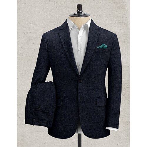 

Combinaisons en tweed Homme Mariage Ensemble 2 pièces Bleu Encre Couleur Pleine Grandes Tailles Droit deux boutons 2023