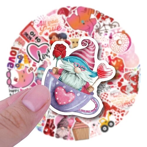 

50pcs Valentine's Day Stickers, Non-Repeating Vinyl Waterproof Romantic Stickers For Laptops, Gifts, Water Bottles, Scooters, And Valentine's Day Wall, Window Decorations