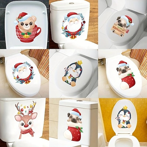 

adesivo de assento de vaso sanitário de natal, feliz natal, homem da neve, tampa de conjunto de vaso sanitário de natal, adesivo de decoração de papel decalque removível, acessórios de banheiro, decoração de natal, coisas estéticas fofas