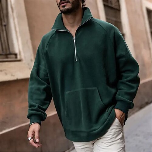 

Homme Sweat shirt Sweat-shirt quart de fermeture éclair Vert Demi fermeture éclair Plein Poche Sport Loisir du quotidien Vacances Vêtement de rue basique Décontractées Printemps Automne Vêtement