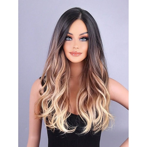 

Women's Long Curly Hair Wig In European And American Style, Natural And Realistic Human-like Hair, Brown Graduated Color, Full Head Coverage Without Bangs And With Middle Part