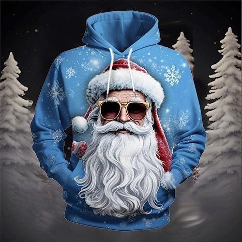 

Graphic Papá Noel Feliz Navidad Moda Diario Básico Hombre Impresión 3D Sudadera Pull-over Navidad Deporte Festivos Sudaderas Azul Real Azul Piscina Con Capucha Estampado Bolsillo delantero Primavera