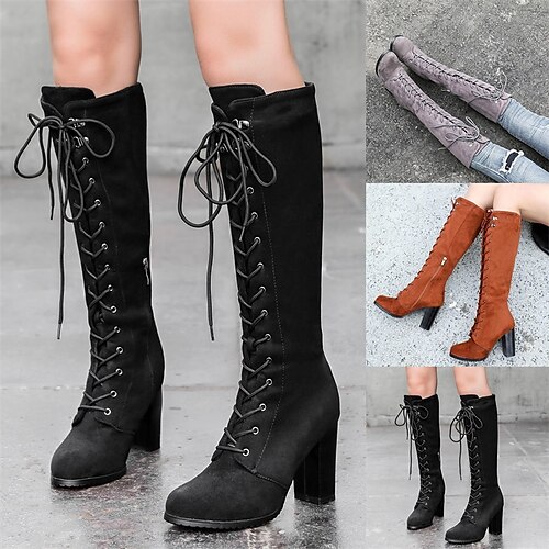 

Mulheres Botas Tamanhos Grandes Botas de Montaria Botas de salto Ao ar livre Diário Côr Sólida Botas Longas Inverno Salto de bloco Salto Robusto Ponta Redonda Vintage Clássico Casual Camursa
