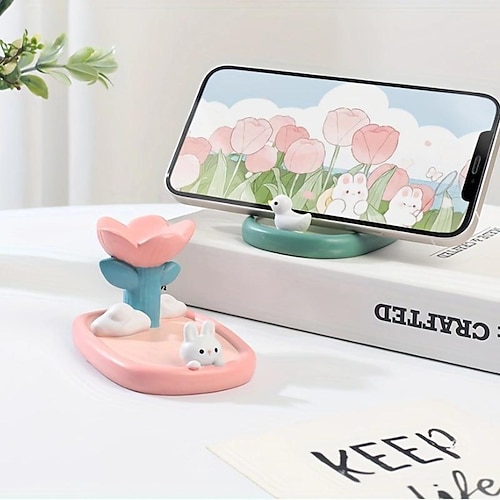 

Cute Little Rabbit Mobile Phone Bracket Ornament Creative Home Office Desktop Lazy Bracket