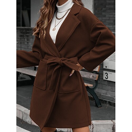 

Damen Mantel Trenchcoat Freizeitskleidung Winter Lang Mantel Regular Fit Windundurchlässig warm halten Casual Brautkleider schlicht Minimalismus Jacken Langarm nicht druckbar Einfarbig Mit Gürtel