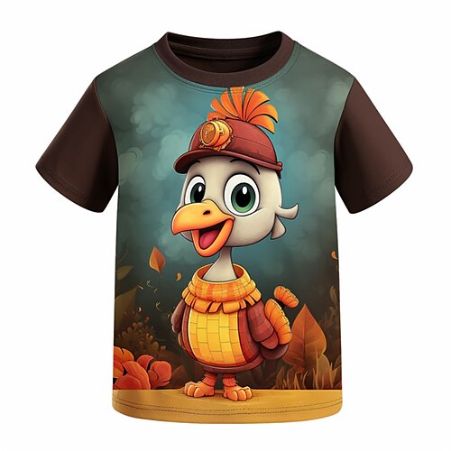 

Boys 3D Chick Shirt Short Sleeve 3D Print Fall Active Sports Fashion Polyester Kids 3-12 Years Outdoor Casual Daily Regular Fit