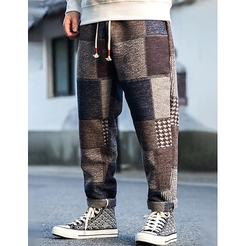 

Men's Sweatpants Joggers Woolen Pants Winter Pants Pocket Drawstring Elastic Waist Plaid Comfort Breathable Outdoor Daily Going out Fashion Casual Black Army Green